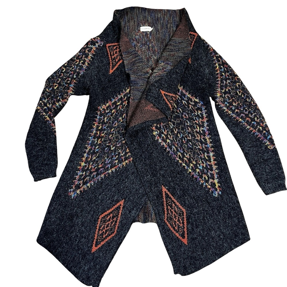Dreamers Gray Multicolor Aztec Southwest Open Cardigan Sweater XL Asymmetric